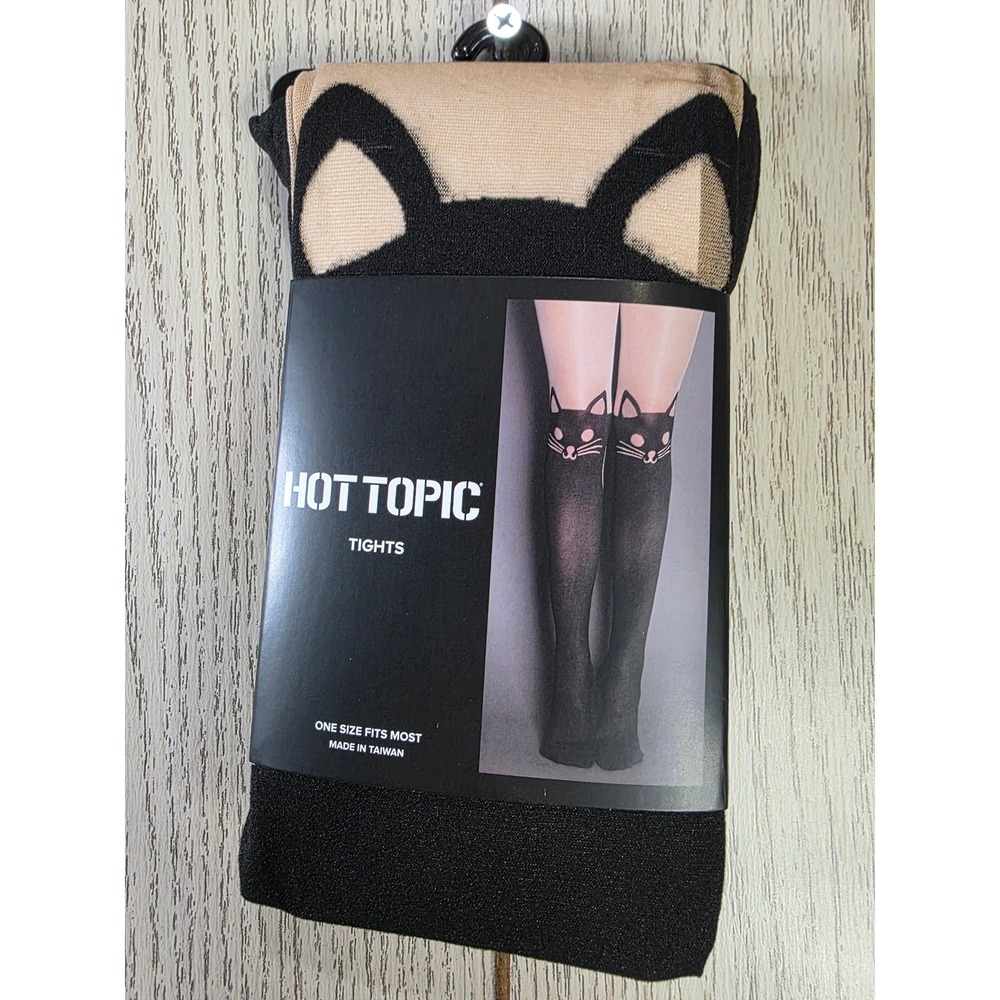 Hot Topic Kitty Kat Faux Over The Knee Cat Tights Black Nude One Size NWT
